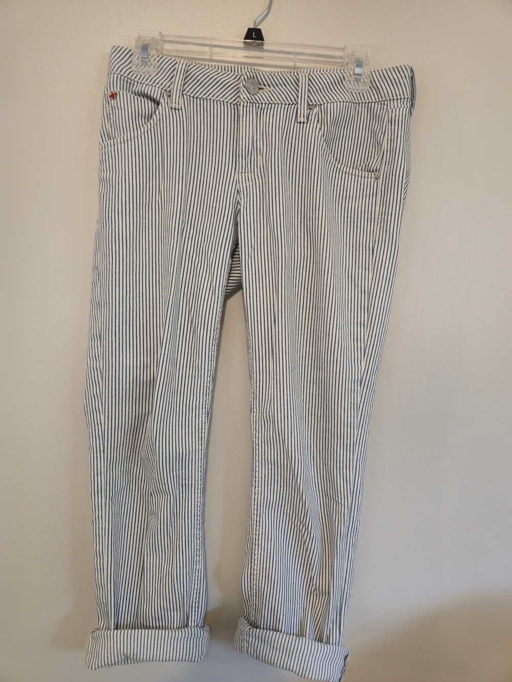Striped Cotton-Blend Women’s Jeans - Blue & White